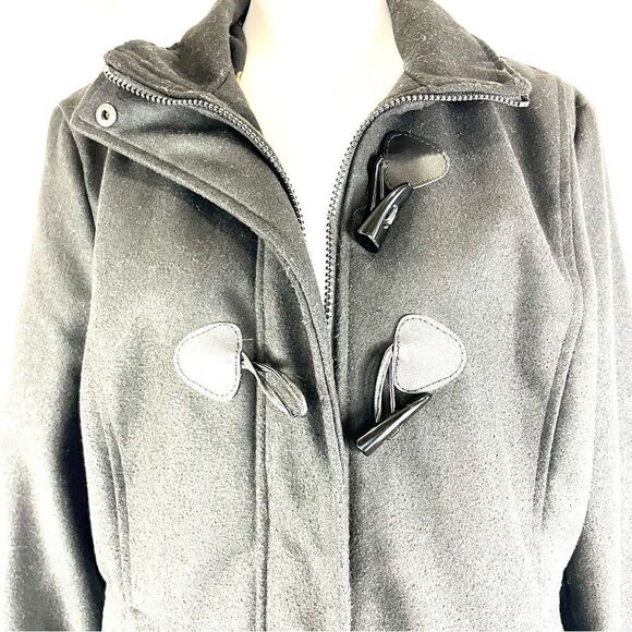 Black Jacket Coat Size Large Pea Zip - Picture 3 of 8